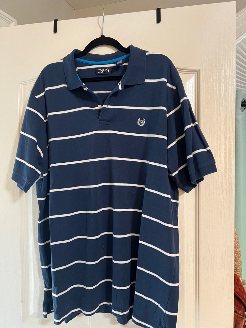 Chaps Navy and White Striped Polo Shirt